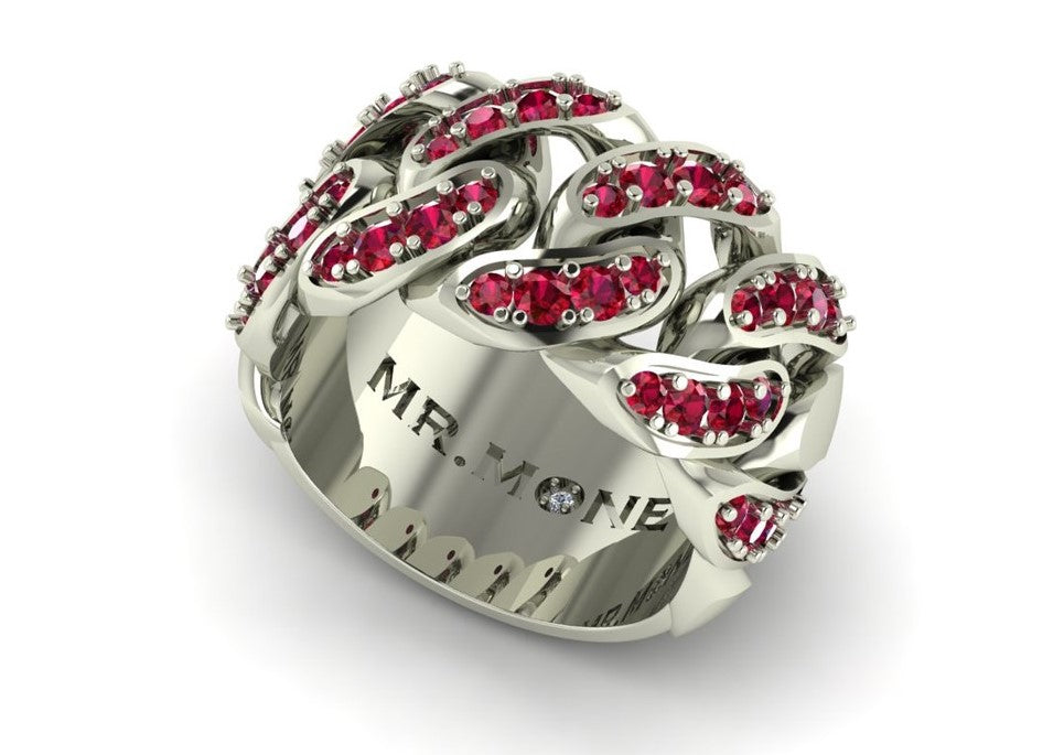 Cuban Link 9ct White Gold & Ruby Ring - product image