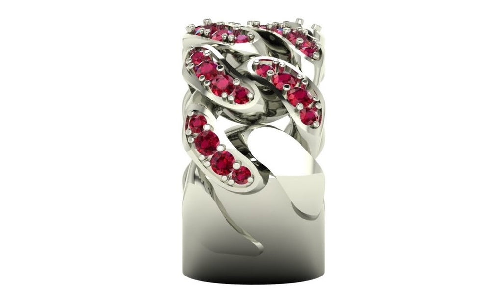 Cuban Link 9ct White Gold & Ruby Ring - additional view
