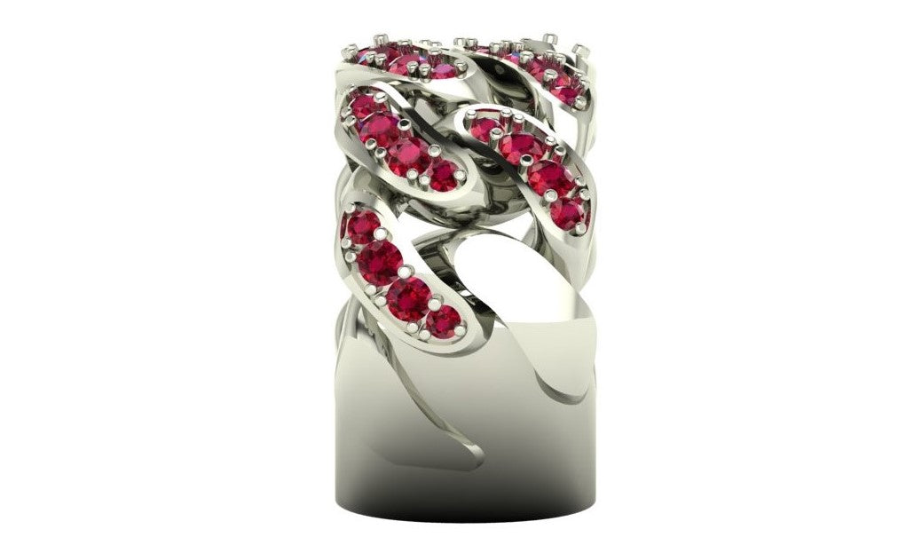 Cuban Link 9ct White Gold & Ruby Ring - additional view