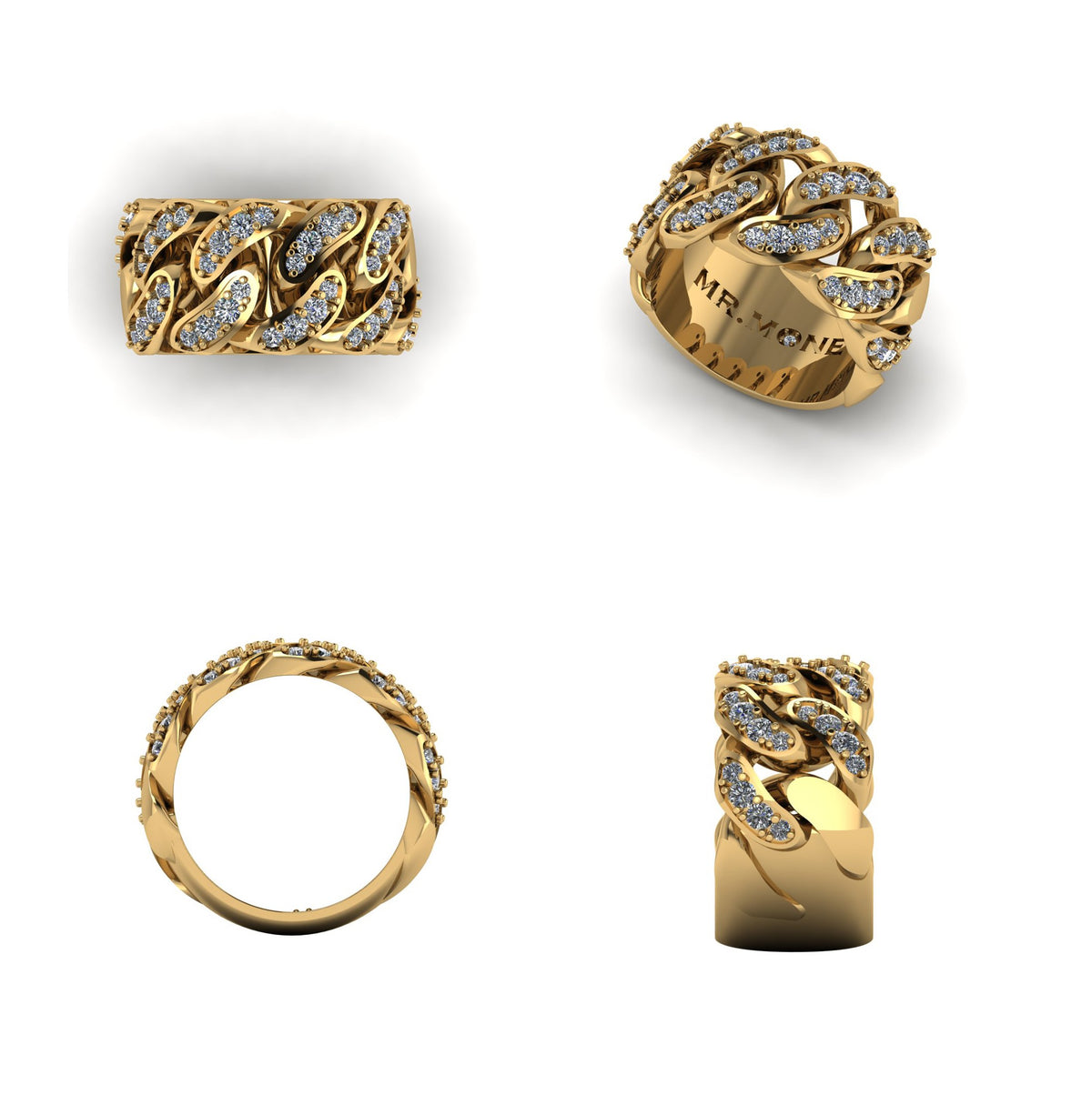 Cuban Link 9ct Yellow Gold & Diamond Ring - additional view