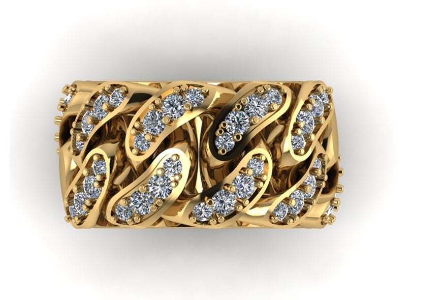 Cuban Link 9ct Yellow Gold & Diamond Ring - additional view