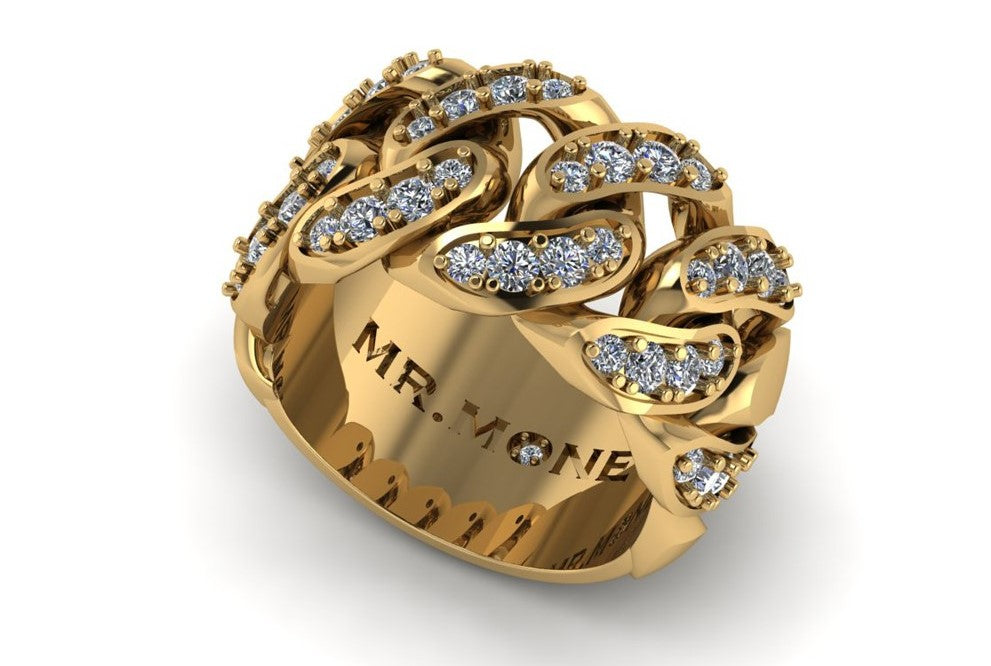Cuban Link 9ct Yellow Gold & Diamond Ring - product image