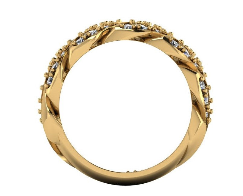 Cuban Link 9ct Yellow Gold & Diamond Ring - side view