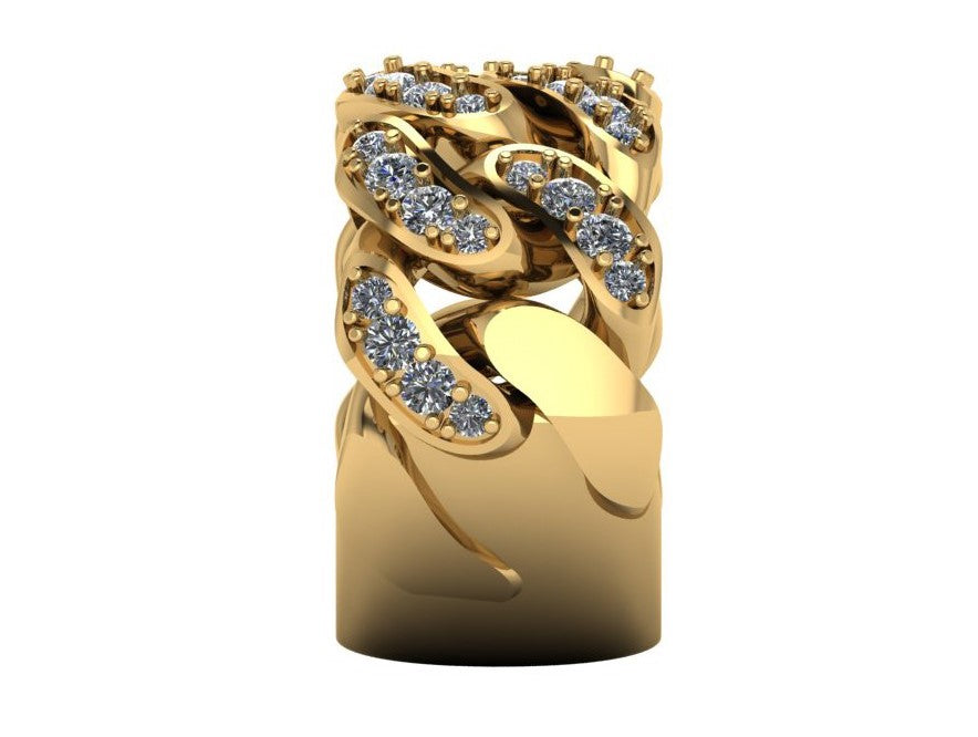 Cuban Link 9ct Yellow Gold & Diamond Ring - detail view
