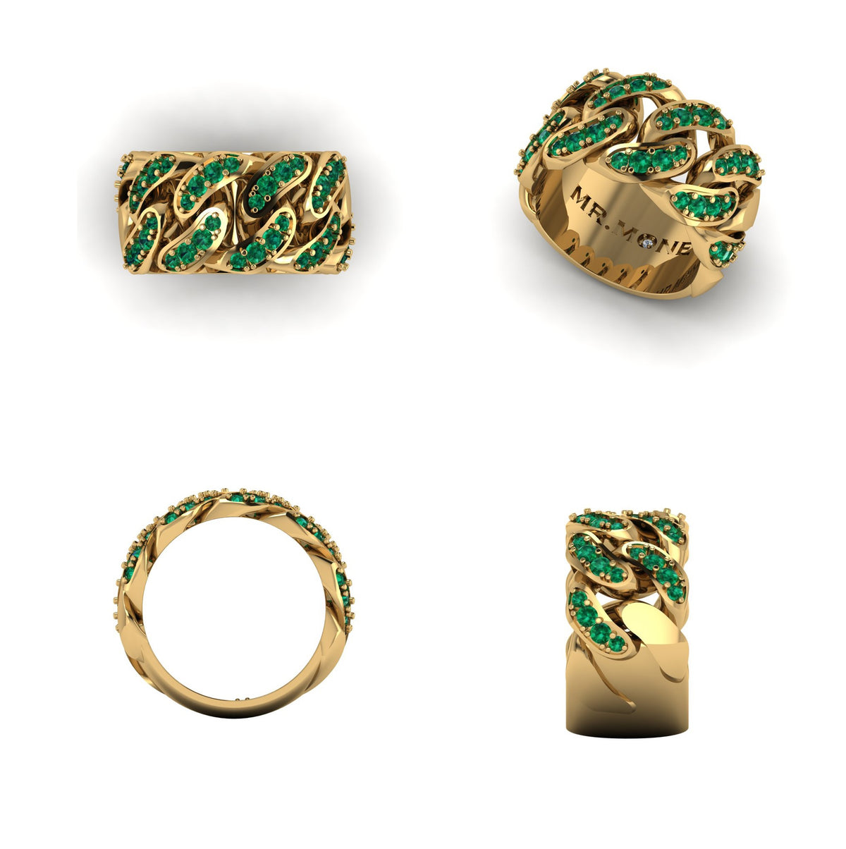 Cuban Link 9ct Yellow Gold & Emerald Ring - additional view