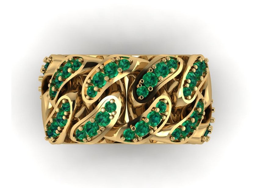 Cuban Link 9ct Yellow Gold & Emerald Ring - additional view