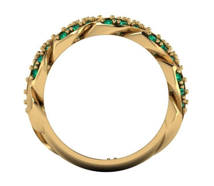 Cuban Link 9ct Yellow Gold & Emerald Ring - side view