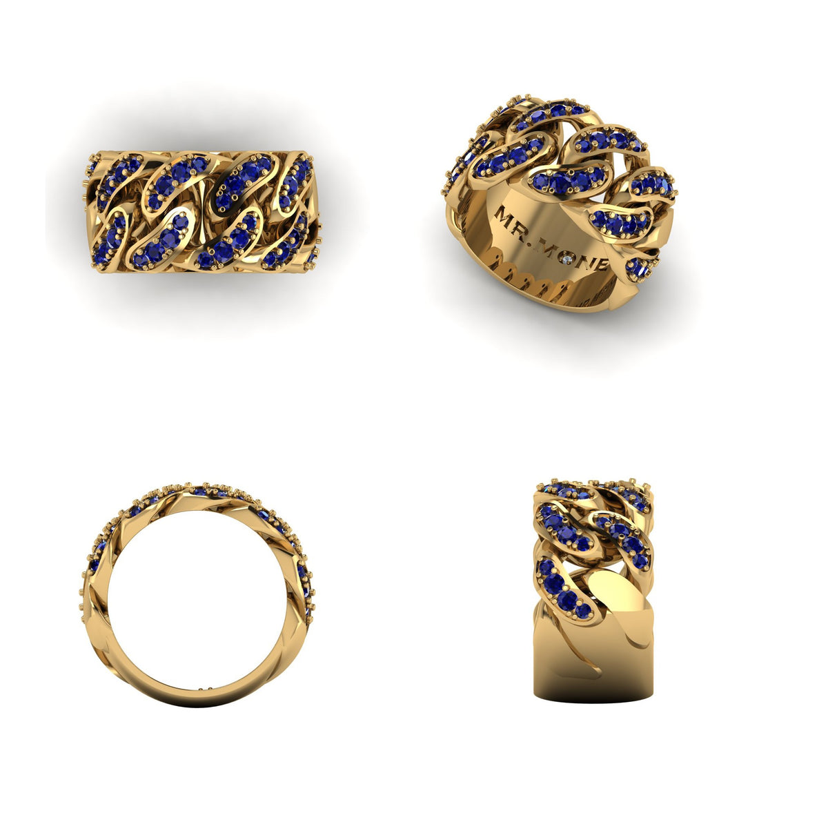 Cuban Link 9ct Yellow Gold & Sapphire Ring - additional view