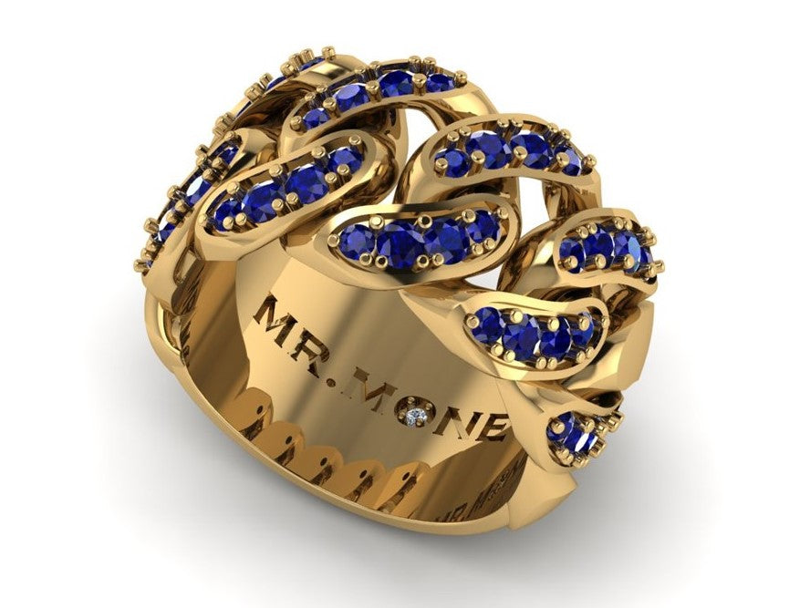 Cuban Link 9ct Yellow Gold & Sapphire Ring - product image