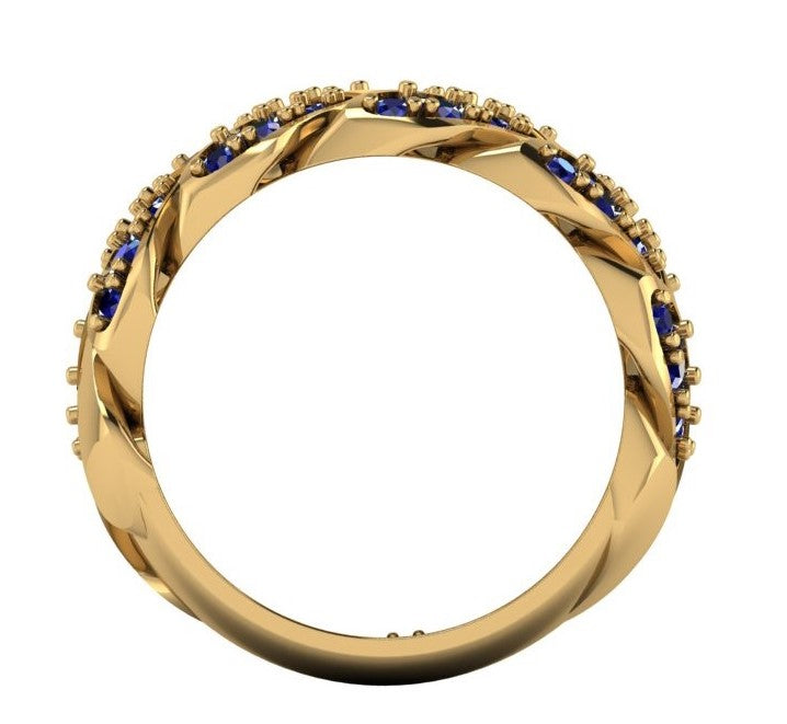 Cuban Link 9ct Yellow Gold & Sapphire Ring - detail view