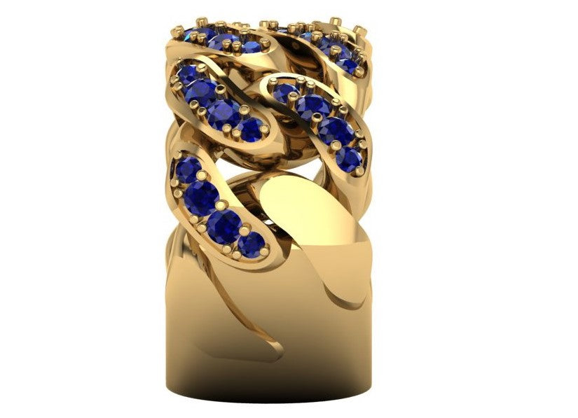Cuban Link 9ct Yellow Gold & Sapphire Ring - additional view