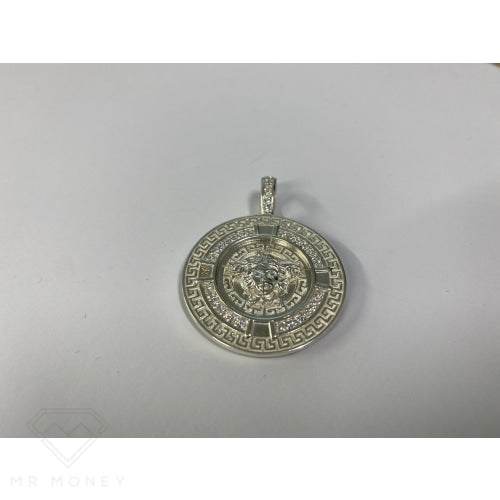 Greek Key Medusa Pendant Green Cz Stones + Sterling Silver Chain Charms & Pendants