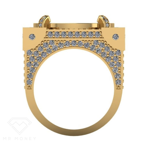 Detail view of Limited Edition 9ct Gold Diamond Half Sovereign Boss Ring 1/20 from Mr Money NZ
