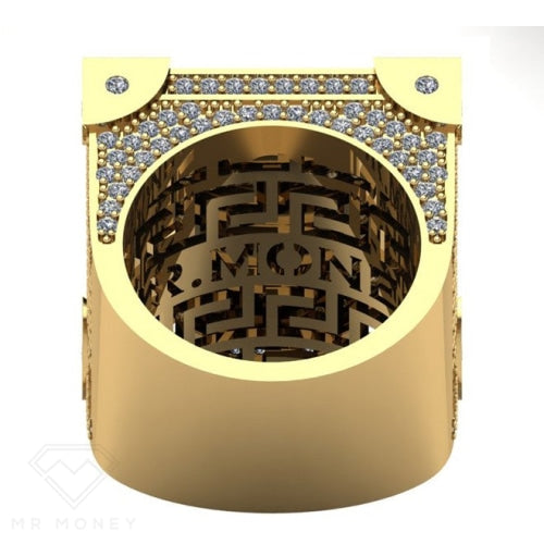 Detail view of Limited Edition 9ct Gold Diamond Half Sovereign Boss Ring 1/20 from Mr Money NZ