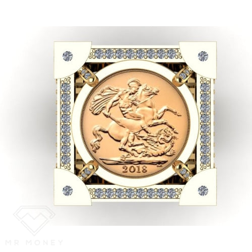 Detail view of Limited Edition 9ct Gold Diamond Half Sovereign Boss Ring 1/20 from Mr Money NZ