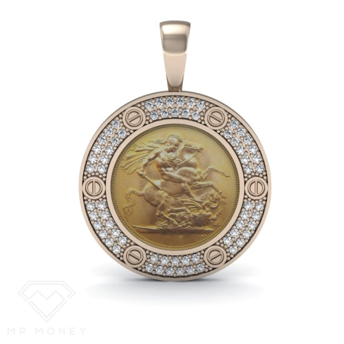 Detail view of Mr Money Rose Gold Iced Out Half Sovereign Pendant from Mr Money NZ