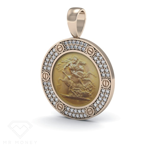 Detail view of Mr Money Rose Gold Iced Out Full Sovereign Pendant from Mr Money NZ