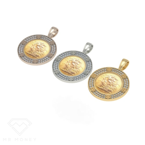 Detail view of Mr Money White Gold Iced Out Half Sovereign Pendant from Mr Money NZ