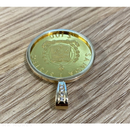 Samoan Gold Diamond Pendant $100 Gold Coin detail 5