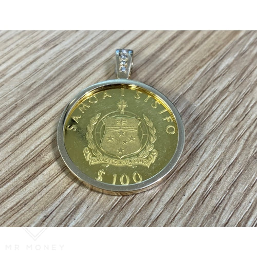 Samoan Gold Diamond Pendant $100 Gold Coin