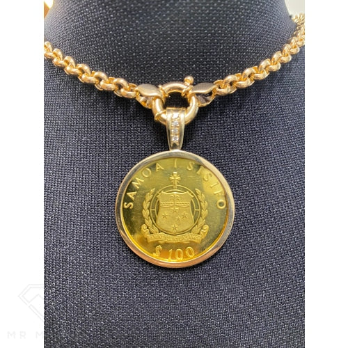 Samoan Gold Diamond Pendant $100 Gold Coin detail 3