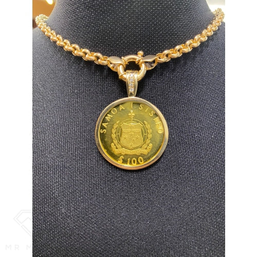 Samoan Gold Diamond Pendant $100 Gold Coin detail 2