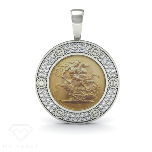 Detail view of Mr Money White Gold Iced Out Half Sovereign Pendant from Mr Money NZ