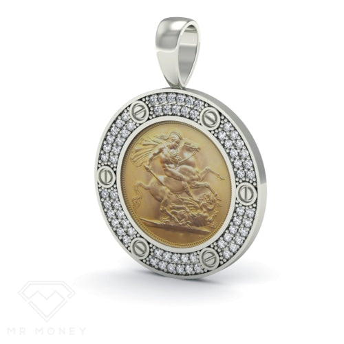 Detail view of Mr Money White Gold Iced Out Half Sovereign Pendant from Mr Money NZ