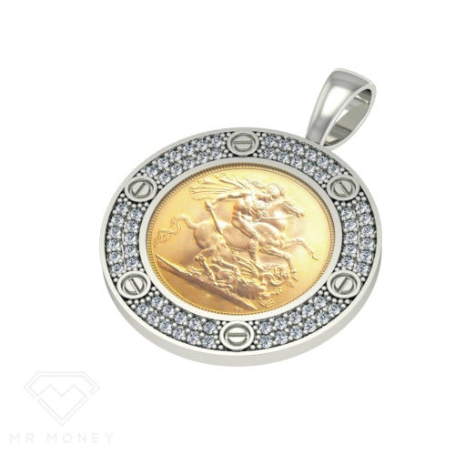 Mr Money White Gold Iced Out Half Sovereign Pendant from Mr Money NZ