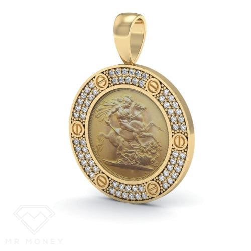 Detail view of Mr Money Yellow Gold Iced Out Half Sovereign Pendant from Mr Money NZ