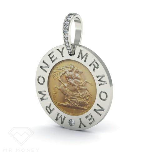 Detail view of Full Sovereign Mr Money Pendant White Gold from Mr Money NZ