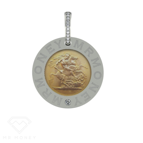 Detail view of Full Sovereign Mr Money Pendant White Gold from Mr Money NZ
