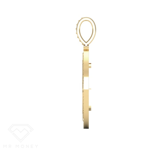 Detail view of 9ct Gold Full Sovereign Diamond Greek Key Frame Pendant from Mr Money NZ