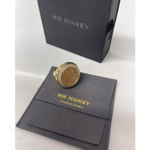 Detail view of Screw Top Half Sovereign Diamond Ring With Internal Storage from Mr Money NZ