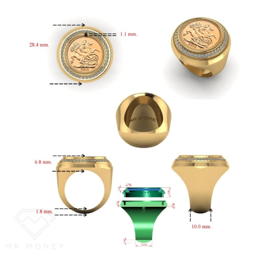 Detail view of Screw Top Half Sovereign Diamond Ring With Internal Storage from Mr Money NZ