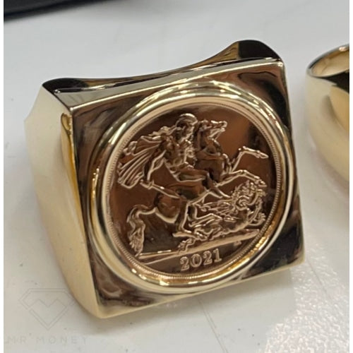 Square Mount Full Sovereign Gold Ring Rings