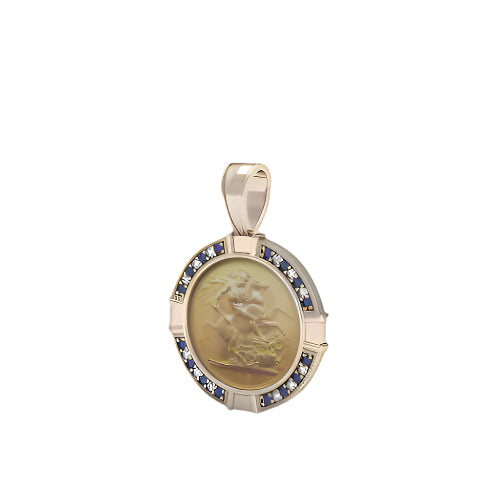 9ct Rose Gold Half Sovereign Diamond & Sapphire Pendant from Mr Money NZ